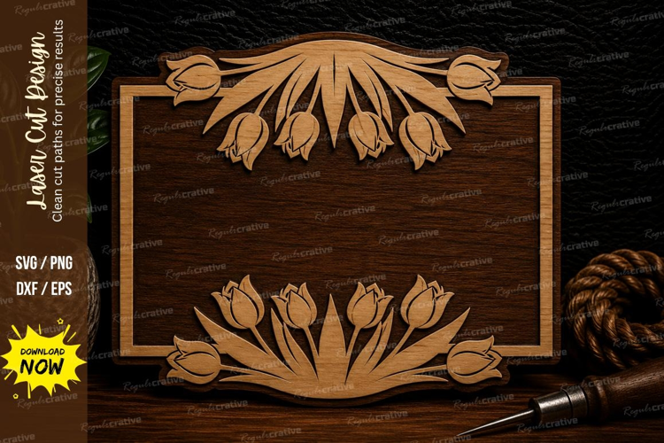 Tulip Floral Frame Laser Cut Svg Design tulip frame svg