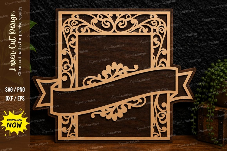 Floral Banner Frame Laser Cut Svg Design floral banner frame