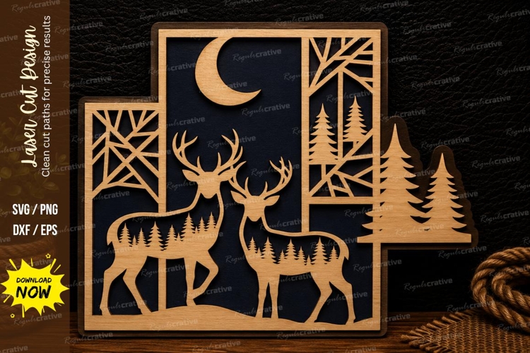 Moonlit Deer Forest Laser Cut Svg Design deer forest svg