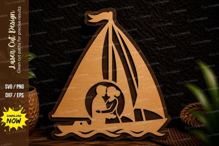 Sailboat Heart Scene Laser Cut Svg Design sailboat heart svg