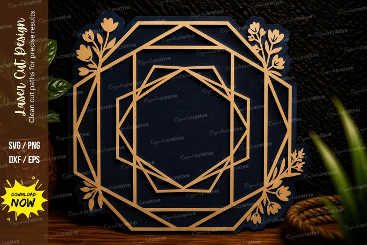 Floral Geometric Frame Laser Cut Svg Design floral geometric