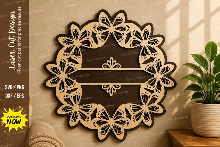 Butterfly Round Name Frame laser cut svg File butterfly example image 1