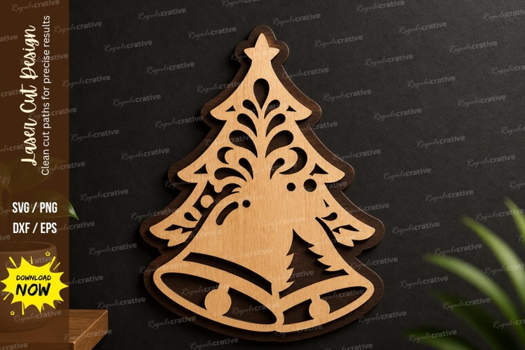 Christmas Tree Bell Laser Cut File, christmas tree bell SVG