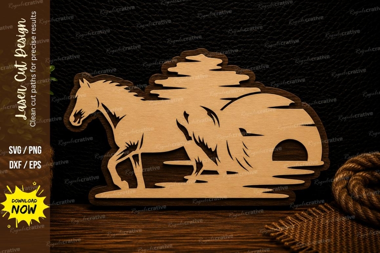 Cowboy Horse Sunset Western Farmhouse Wall Art Laser Cut SVG