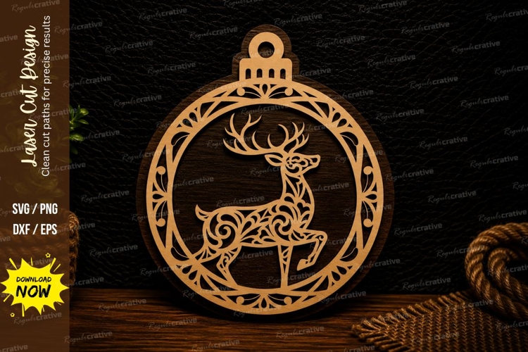 Christmas Reindeer Ornament Holiday Decor Laser Cut SVG File