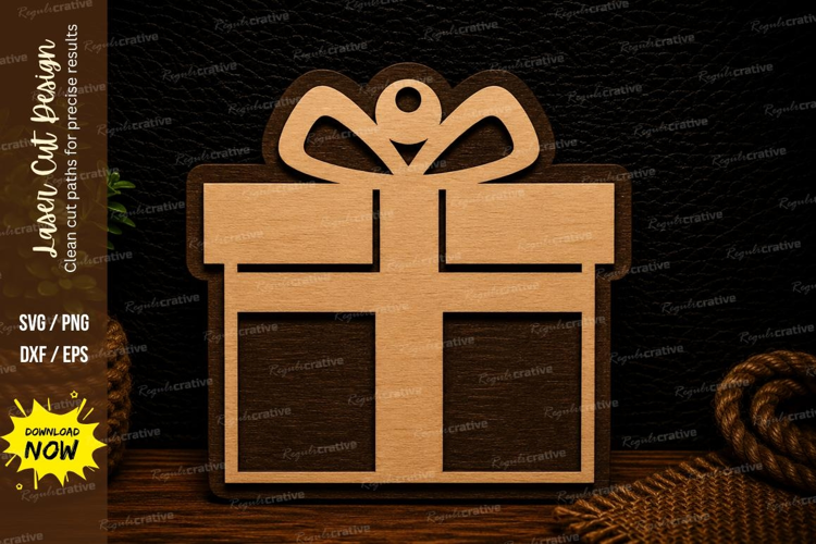 Gift Box Christmas Tag Ornament Laser Cut SVG File gift box