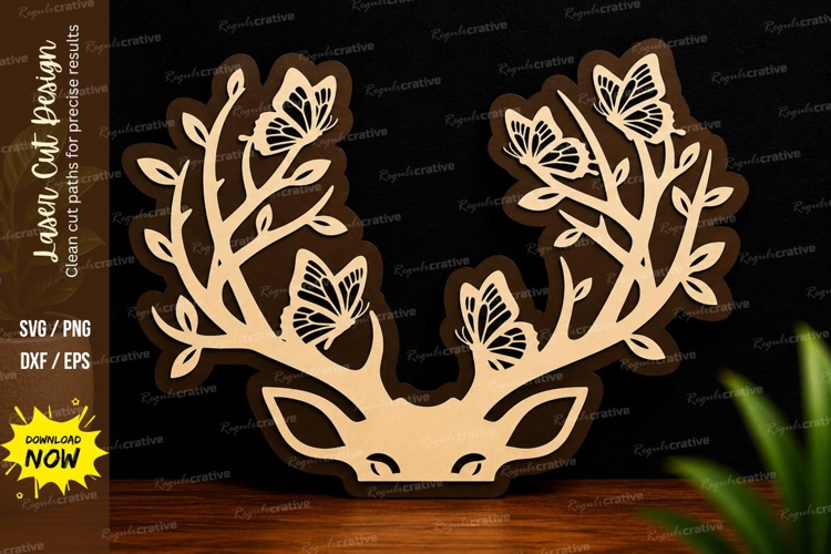 Deer Antler Floral Design laser cut svg File deer antler example image 1