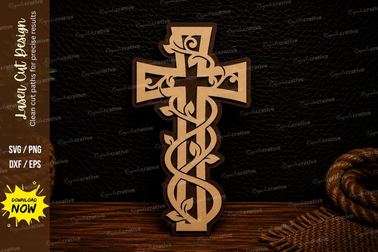 Decorative Christian Cross Religious Ornament Laser Cut SVG
