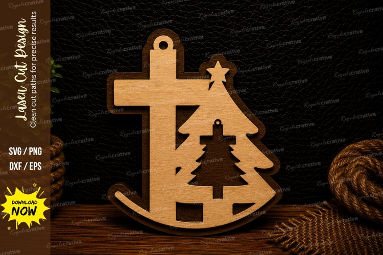 Christian Cross Christmas Tree Ornament Laser Cut SVG File
