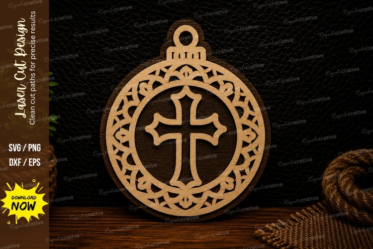 Christian Cross Round Ornament Religious Decor Laser Cut SVG