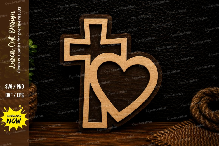 Christian Cross Heart Faith Wall Decor Laser Cut SVG File