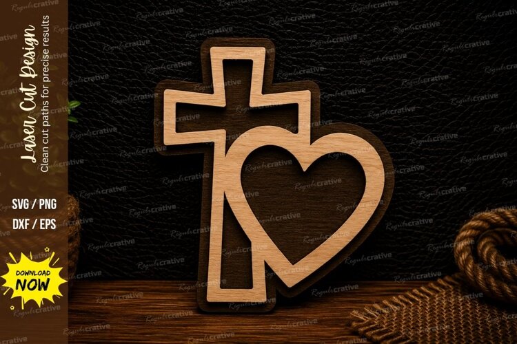 Christian Cross Heart Faith Ornament Religious Decor Laser example image 1