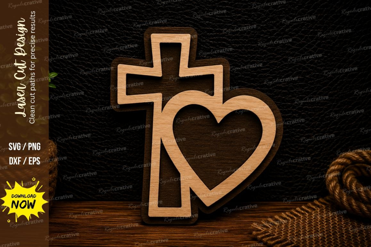 Christian Cross Heart Faith Ornament Religious Decor Laser