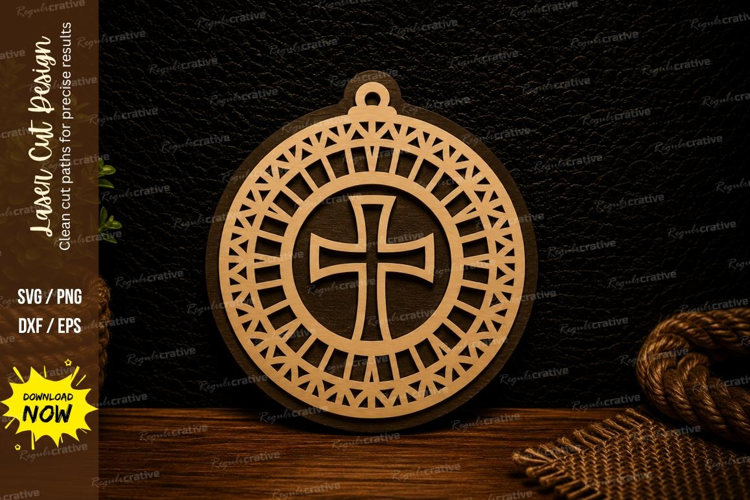 Christian Cross Round Mandala Ornament Religious Decor Laser