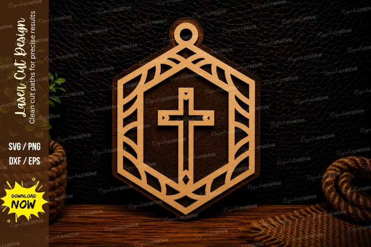 Geometric Christian Cross Ornament Religious Decor Laser Cut