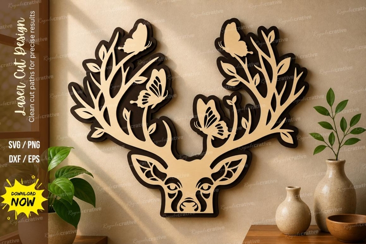 Deer Antler Leaf Frame laser cut svg File deer antler leaf example image 1
