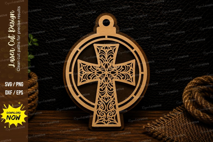 Decorative Christian Cross Round Ornament Religious Wall
