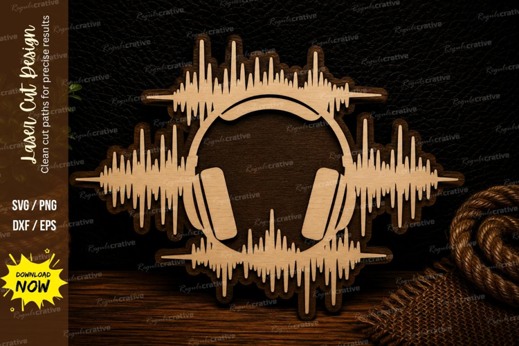 Headphones Sound Wave Music Wall Decor Laser Cut SVG File he