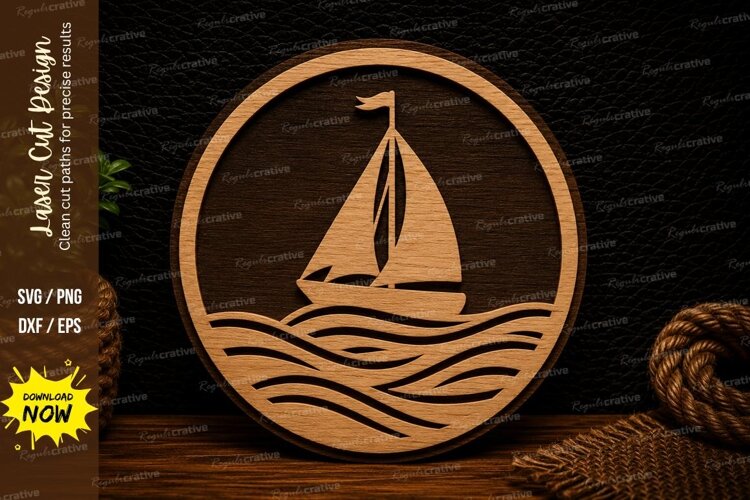 Sailboat Ocean Nautical Wall Decor Laser Cut SVG File sailbo example image 1