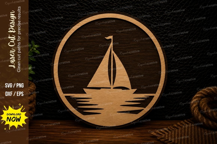 Sailboat Ocean Scene Coastal Wall Decor Laser Cut SVG File