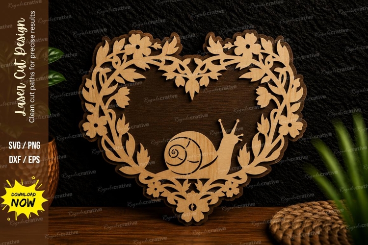 Floral Heart Snail Garden Wall Decor Laser Cut SVG File snai