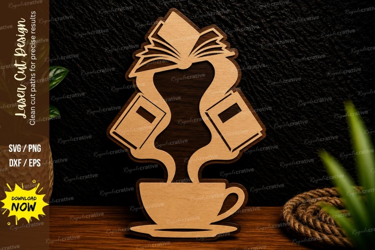 Coffee Books Cup Laser Cut Svg Design coffee lover svg, book