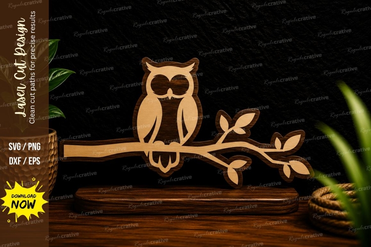 Owl On Branch Laser Cut Svg Design owl svg, owl silhouette