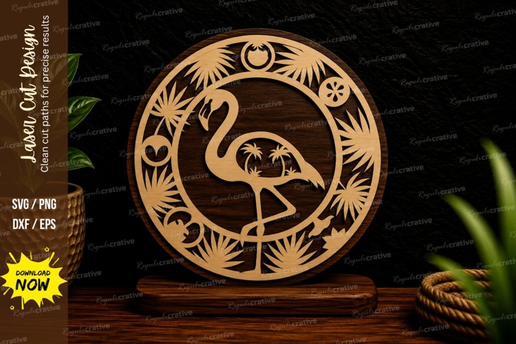Flamingo Decorative Circle Laser Cut Svg Design flamingo