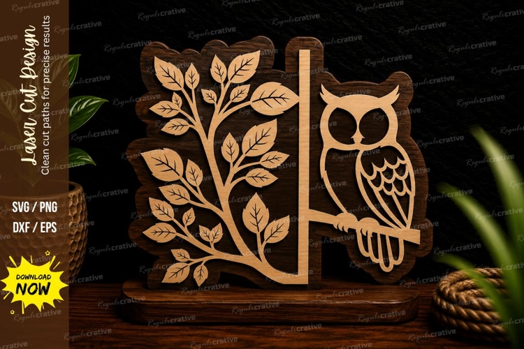 Owl And Leaf Branch Laser Cut Svg Design owl branch svg