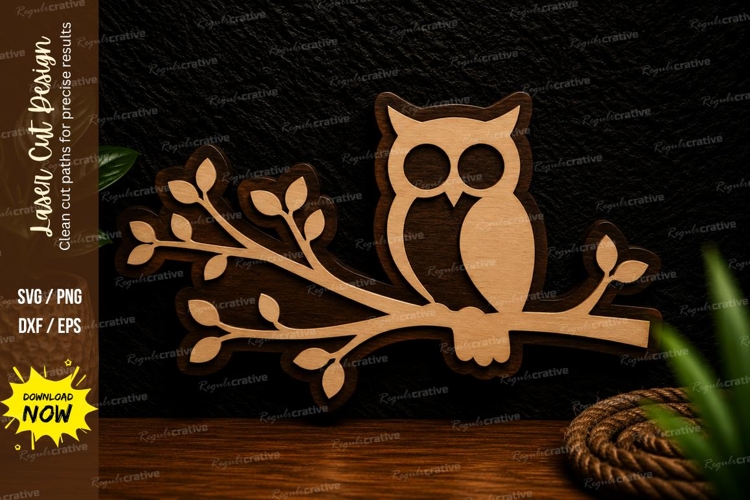 Owl On Tree Branch Laser Cut Svg Design owl tree branch svg,