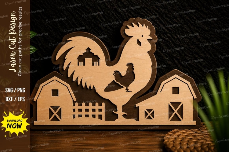 Rooster Farm Scene Laser Cut Svg Design rooster farm svg,