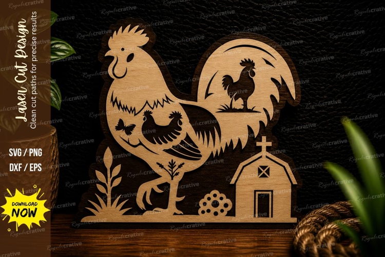 Rooster Village Landscape Laser Cut Svg Design rooster villa