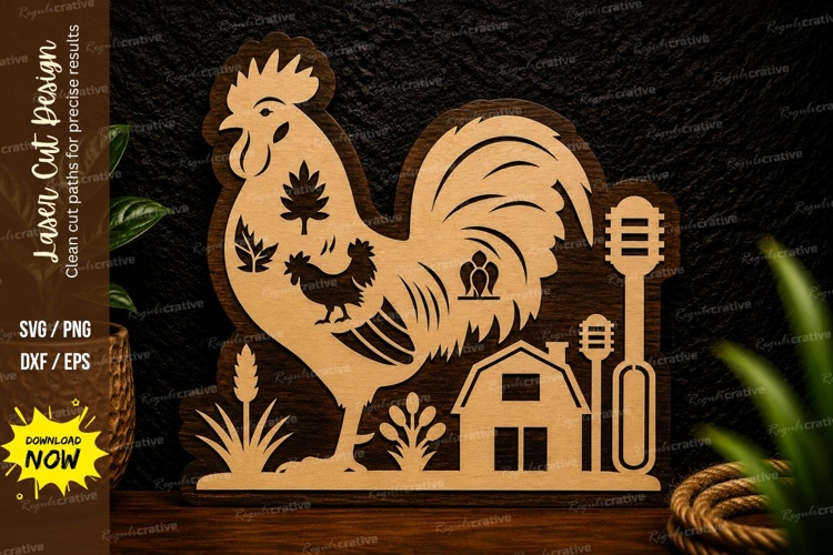 Farm Rooster And Barn Laser Cut Svg Design farm rooster svg