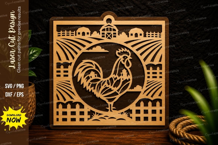 Rooster Farm Frame Laser Cut Svg Design rooster frame svg