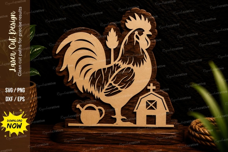 Farm Rooster And Barn Laser Cut Svg Design farm rooster svg,