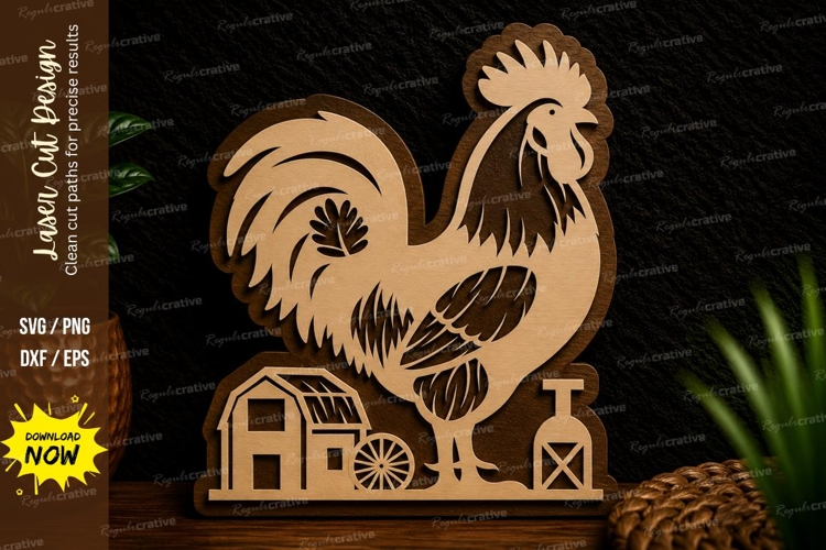 Rooster Farmhouse Scene Laser Cut Svg Design rooster farmhou