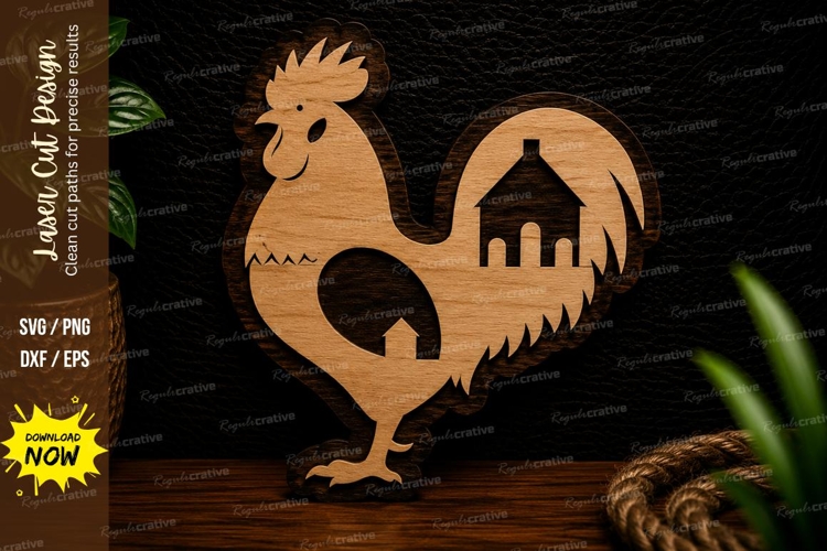 Rooster Barnyard Landscape Laser Cut Svg Design rooster barn