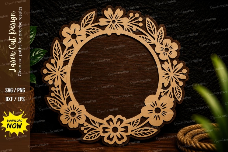 Floral Wreath Frame Laser Cut Svg Design floral wreath svg,