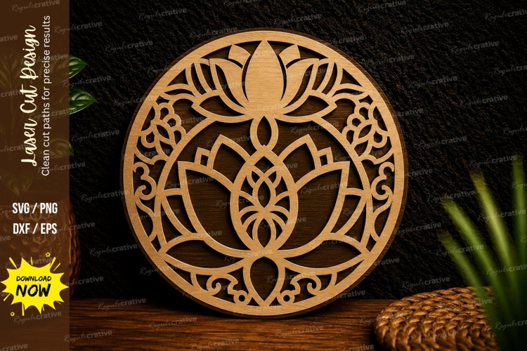 Lotus Mandala Circle Laser Cut Svg Design lotus mandala svg,