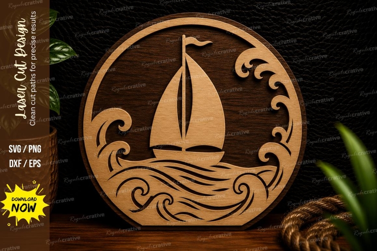 Sailboat Ocean Circle Laser Cut Svg Design sailboat svg, sai