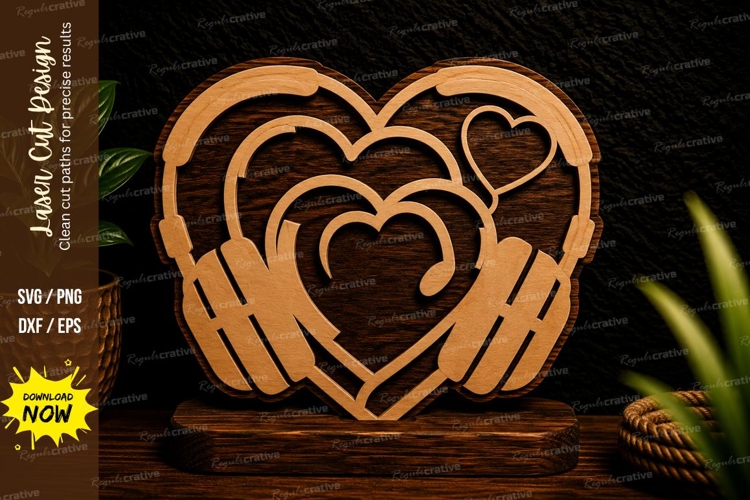 Music Heart Headphones Laser Cut Svg Design music heart svg,