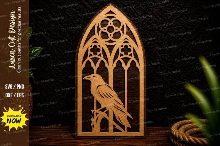 Bird Gothic Window Laser Cut Svg Design bird window svg