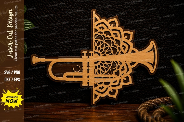 Trumpet Mandala Laser Cut Svg Design trumpet svg