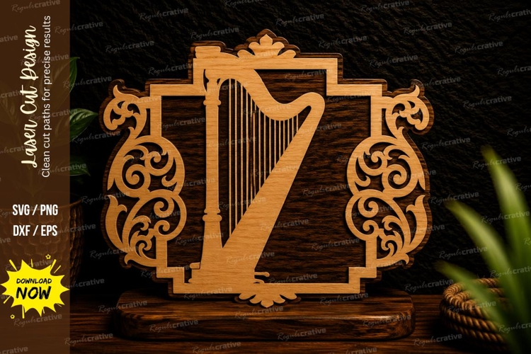 Ornate Harp Frame Laser Cut Svg Design harp frame svg, decor