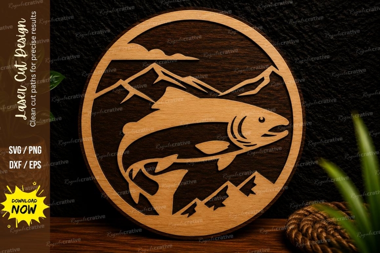 Mountain Trout Fishing Laser Cut Svg Design trout fish svg,
