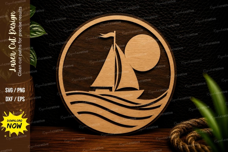 Moonlit Sailboat Ocean Laser Cut Svg Design sailboat moon sv