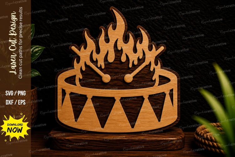 Flaming Drum Ornament Laser Cut Svg Design flaming drum svg,