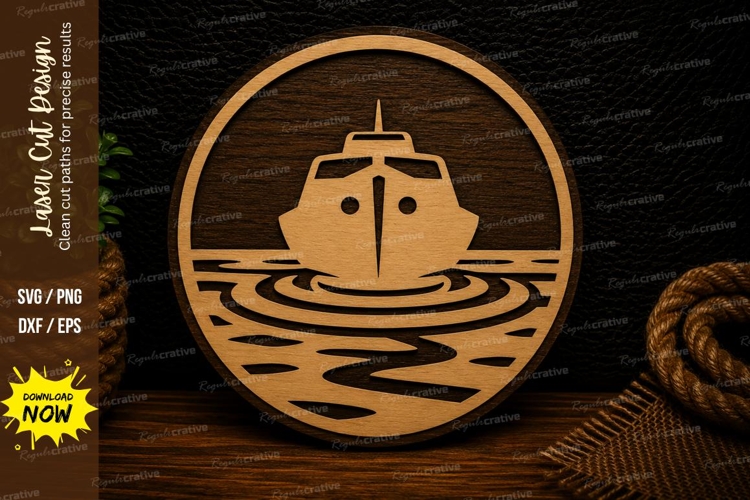 Boat On Water Circle Laser Cut Svg Design boat svg, fishing