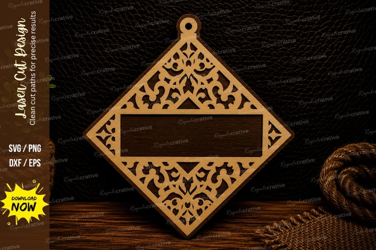 Diamond Floral Name Plate Laser Cut Svg Design diamond frame