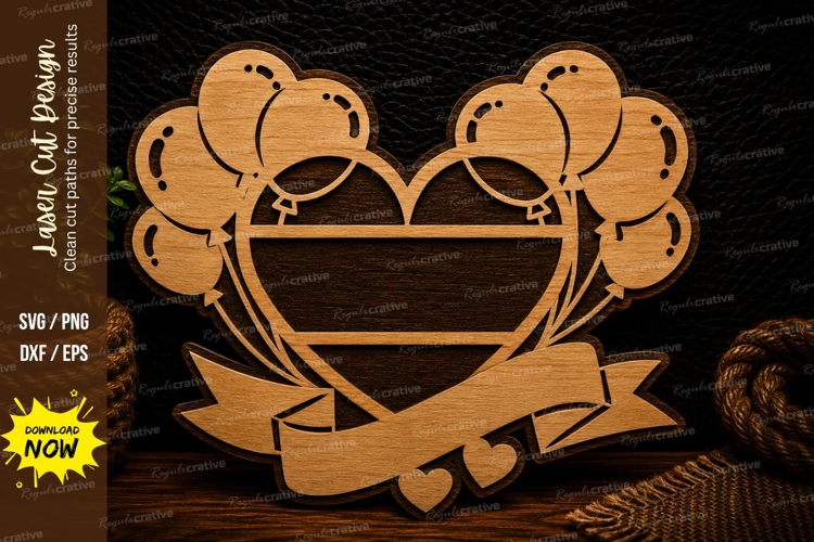 Heart Balloons Banner Name Sign Laser Cut Svg Design heart